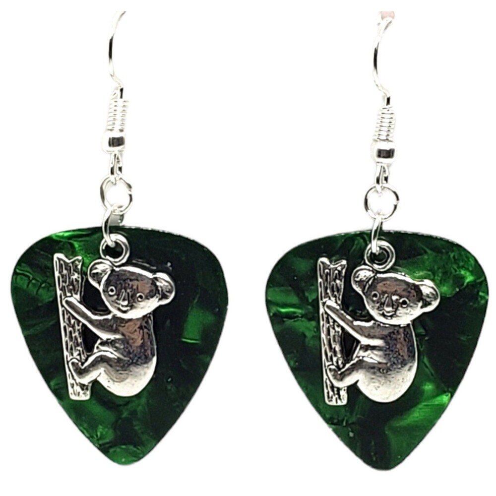 Koala Bear Charm on Guitar Pick Earrings - Choose Color - Handmade in USA